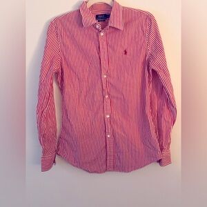 POLO RALPH LAUREN  Red and white striped button down long sleeve size 10